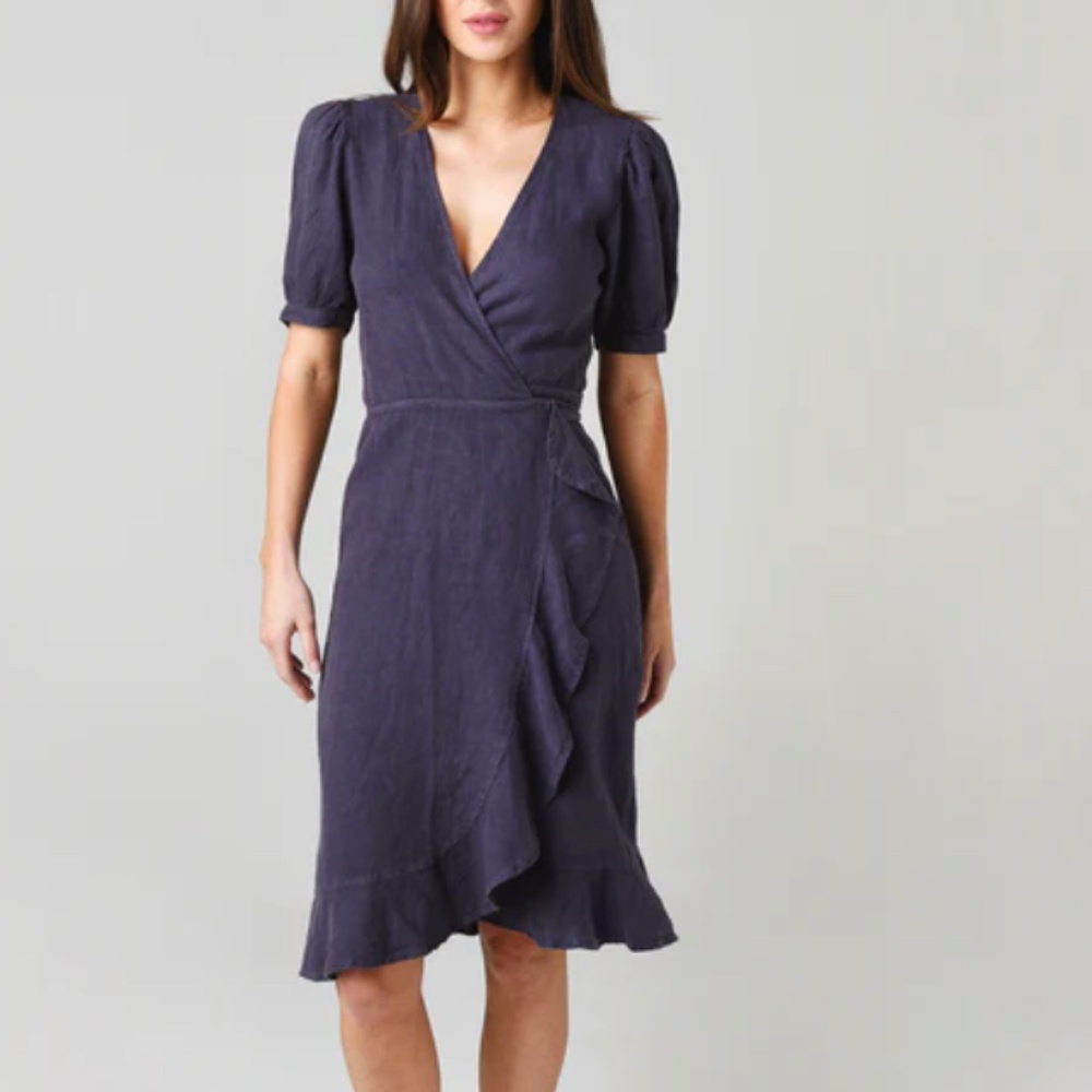 Honorine Edie Linen lWrap Dress Womens XS Black